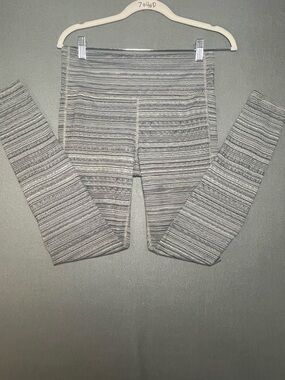 Athleta Leggings Medium Gray Striped High Rise Athletic Yoga Pants
